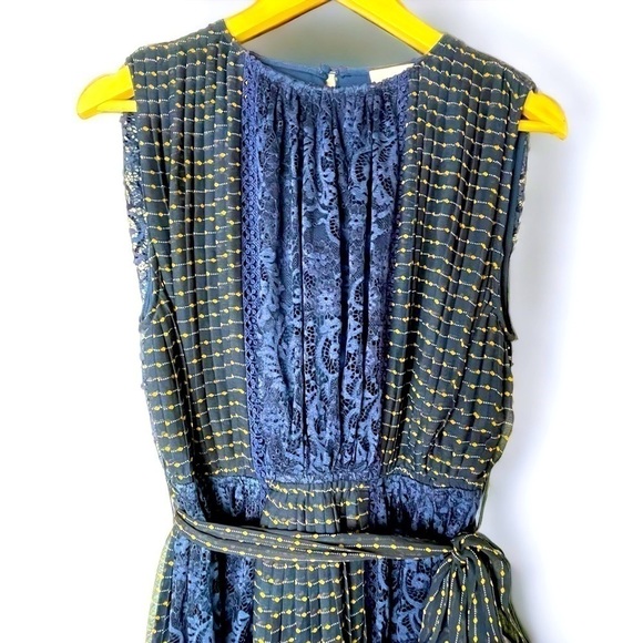 Foxiedox Anthropologie Midi Navy Blue  Lace& Pleated
Dress Medium - Picture 4 of 6